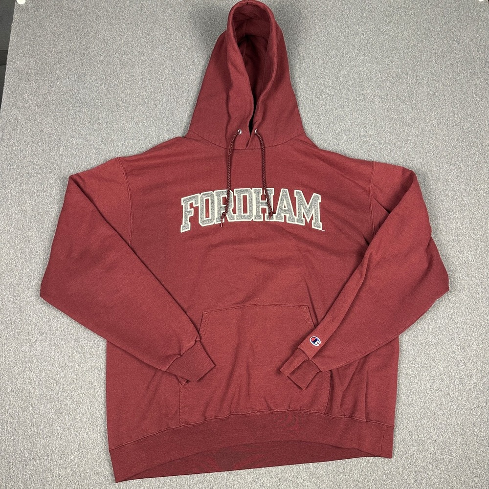 Champion Fordham University Rams Hoodie Mens XL Maroon Stitched Tackle Twill